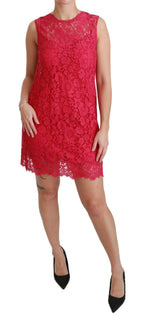 Dolce & Gabbana Pink Floral Lace Shift Gown Mini Dress - Zeiniez