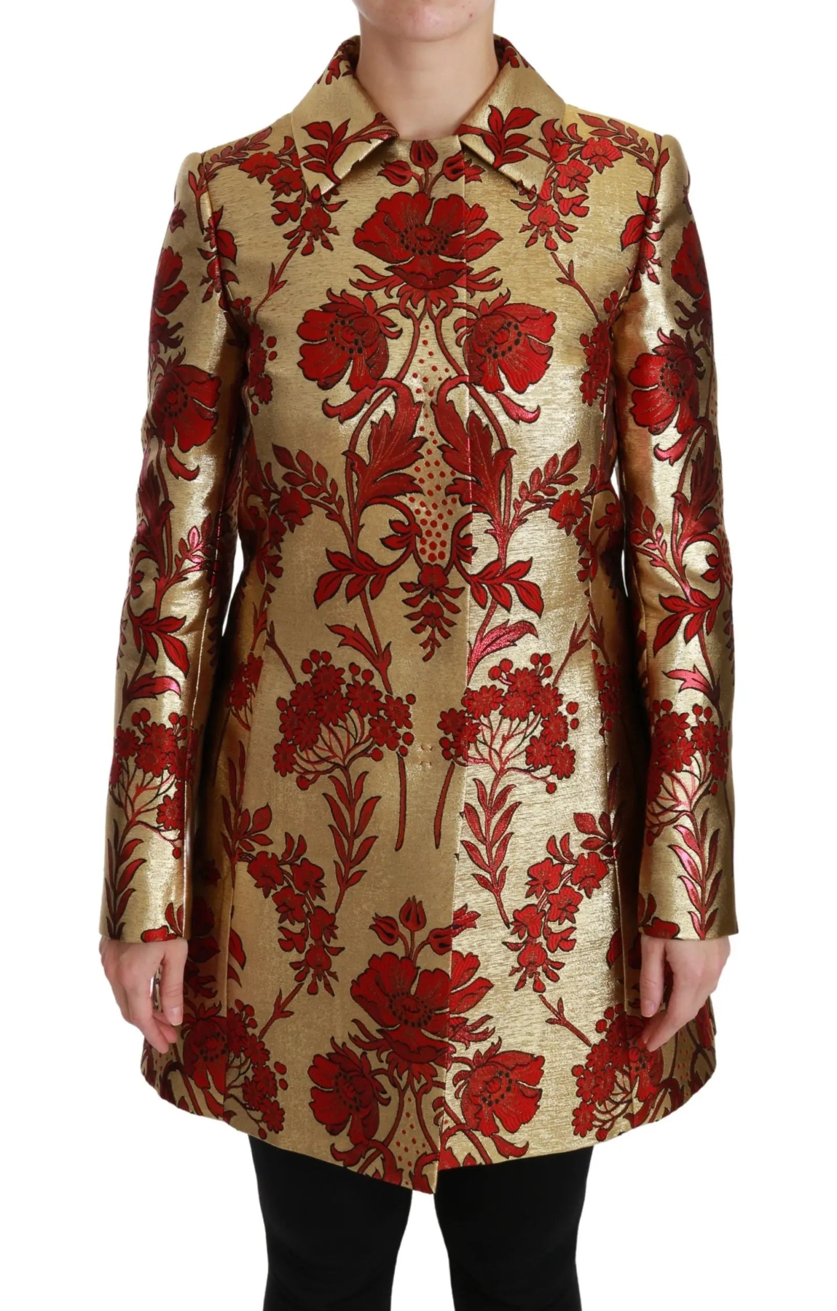 Dolce & Gabbana Red Gold Floral Brocade Cape Coat Jacket - Zeiniez