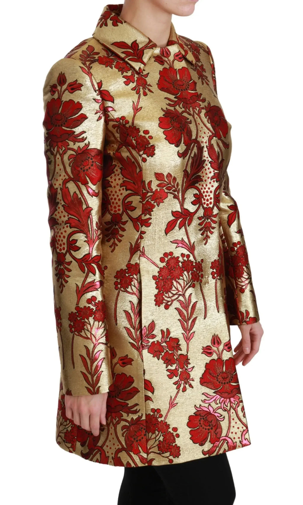 Dolce & Gabbana Red Gold Floral Brocade Cape Coat Jacket - Zeiniez