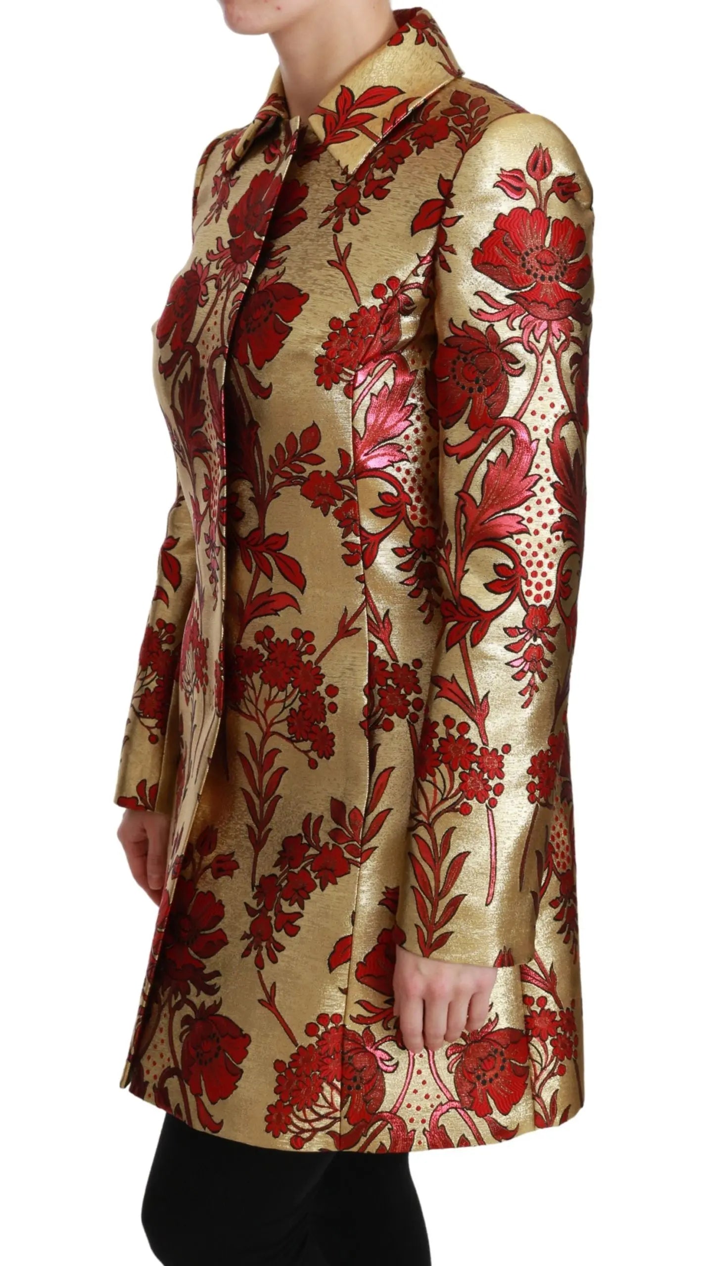 Dolce & Gabbana Red Gold Floral Brocade Cape Coat Jacket - Zeiniez
