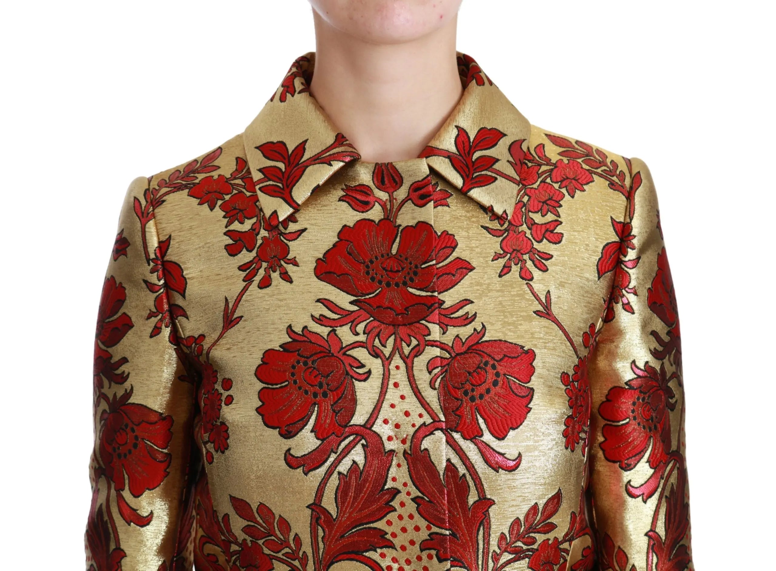 Dolce & Gabbana Red Gold Floral Brocade Cape Coat Jacket - Zeiniez