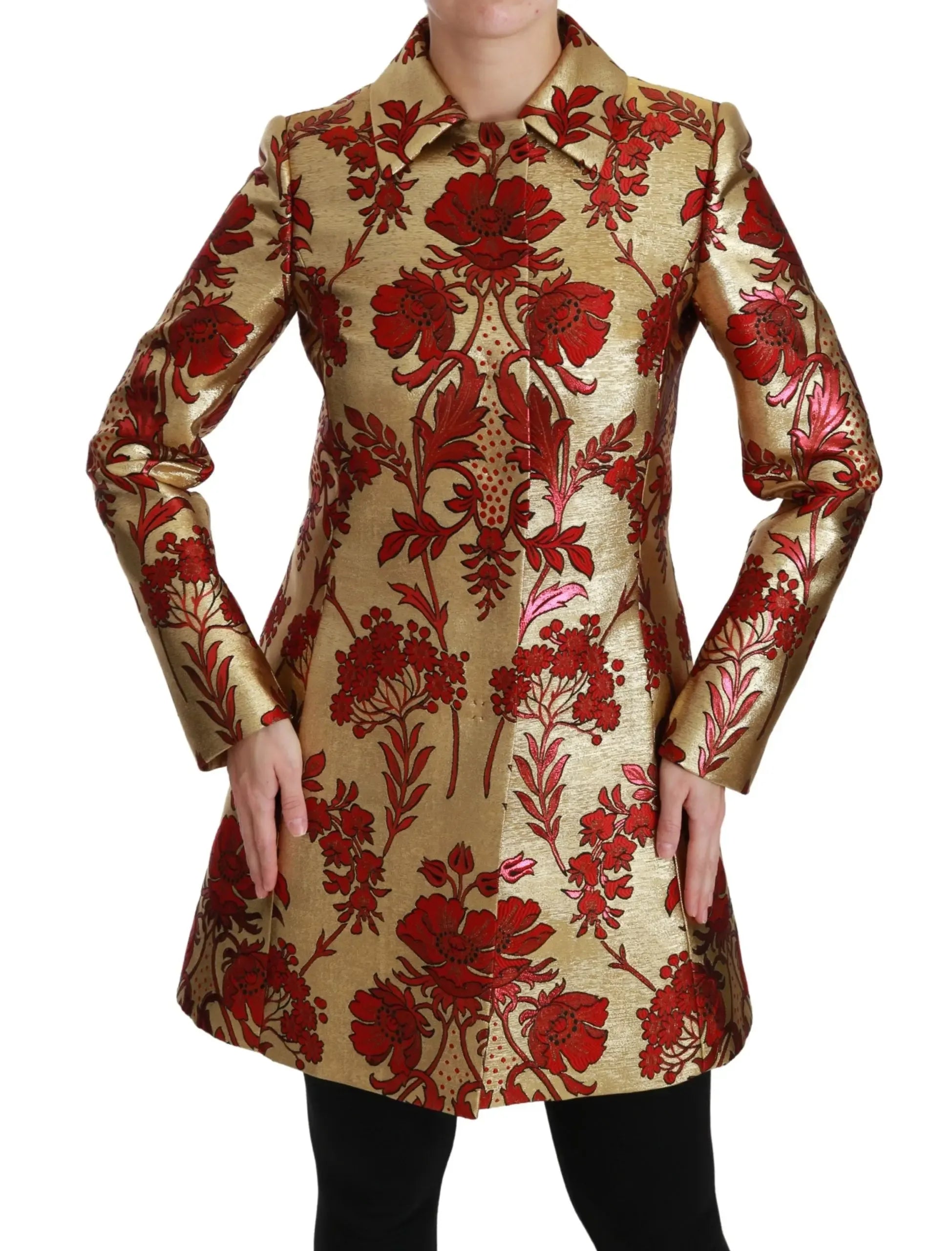 Dolce & Gabbana Red Gold Floral Brocade Cape Coat Jacket - Zeiniez