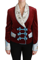 Dolce & Gabbana Red Velvet Baroque Crystal Blazer Jacket - Zeiniez