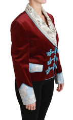 Dolce & Gabbana Red Velvet Baroque Crystal Blazer Jacket - Zeiniez