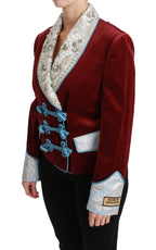 Dolce & Gabbana Red Velvet Baroque Crystal Blazer Jacket - Zeiniez