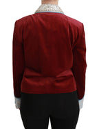 Dolce & Gabbana Red Velvet Baroque Crystal Blazer Jacket - Zeiniez