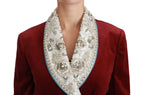 Dolce & Gabbana Red Velvet Baroque Crystal Blazer Jacket - Zeiniez