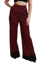 Dolce & Gabbana Black Lace High Waist Wide Leg Maroon Pants - Zeiniez