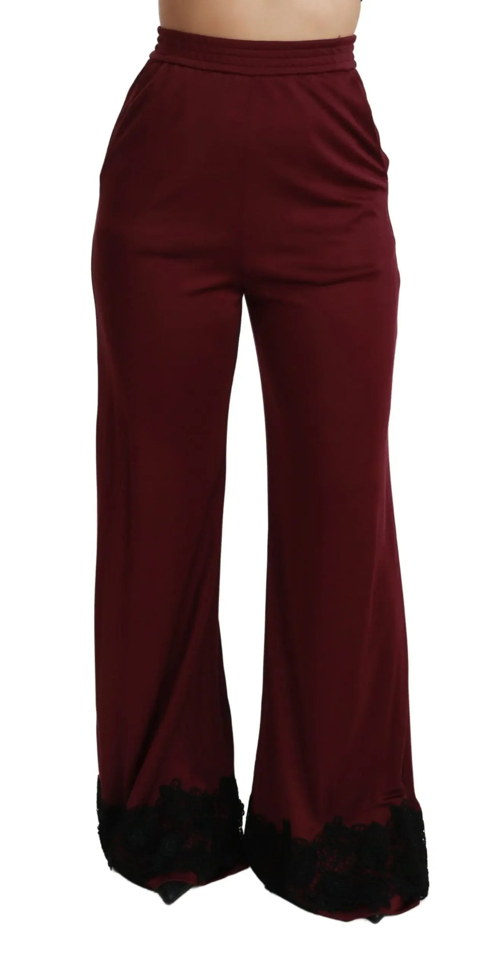 Dolce & Gabbana Black Lace High Waist Wide Leg Maroon Pants - Zeiniez