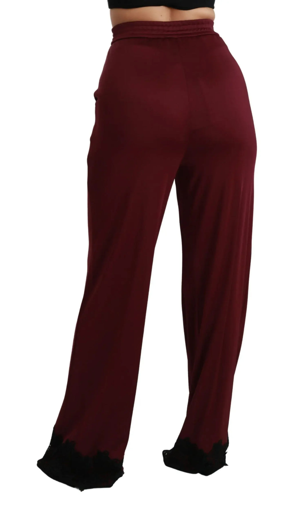 Dolce & Gabbana Black Lace High Waist Wide Leg Maroon Pants - Zeiniez