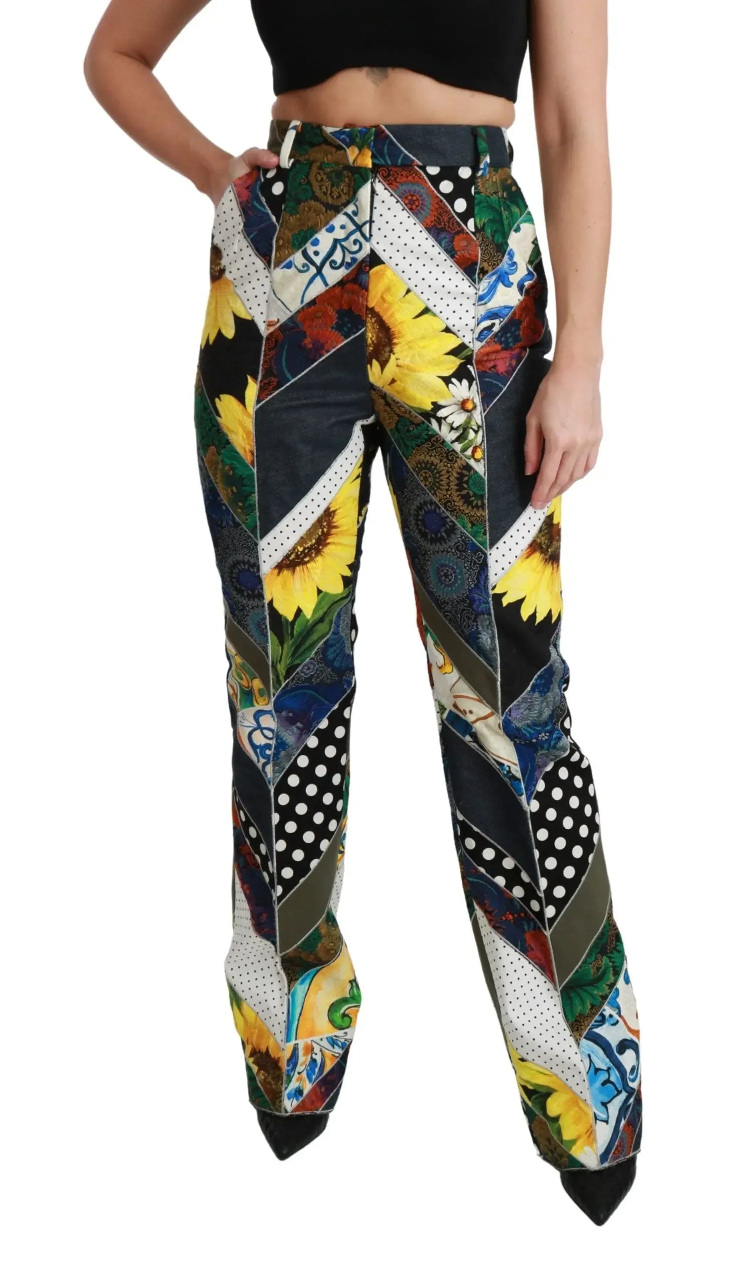 Dolce & Gabbana Multicolor Print High Waist Straight Pants - Zeiniez