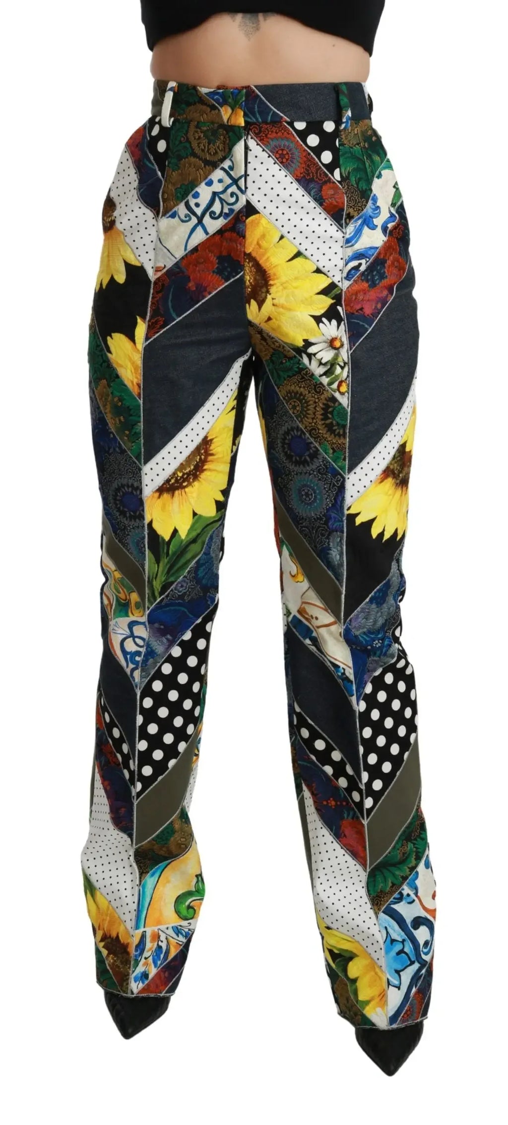 Dolce & Gabbana Multicolor Print High Waist Straight Pants - Zeiniez