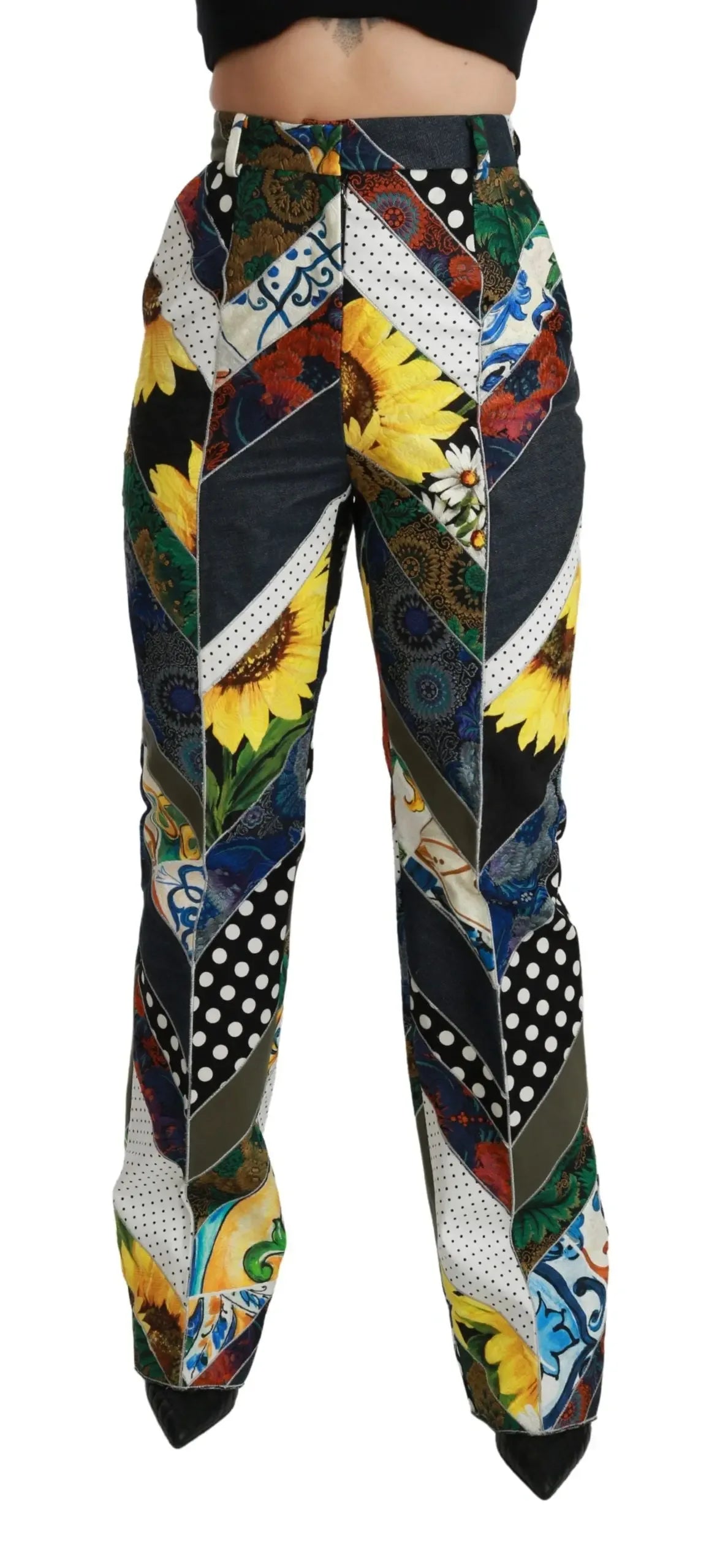 Dolce & Gabbana Multicolor Print High Waist Straight Pants - Zeiniez