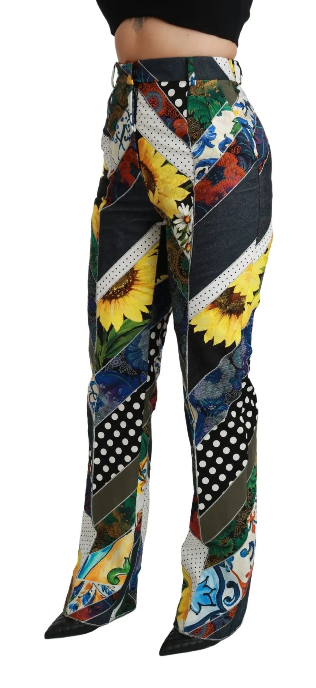 Dolce & Gabbana Multicolor Print High Waist Straight Pants - Zeiniez