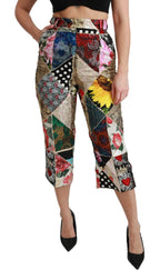 Dolce & Gabbana Silk Multicolor Print High Waist Cropped Pants - Zeiniez