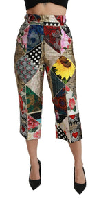 Dolce & Gabbana Silk Multicolor Print High Waist Cropped Pants - Zeiniez
