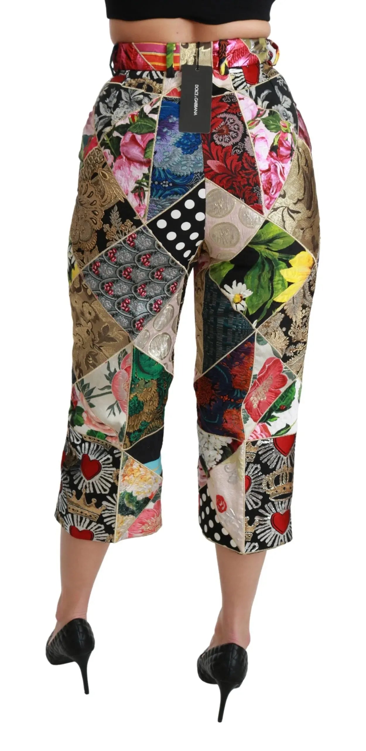 Dolce & Gabbana Silk Multicolor Print High Waist Cropped Pants - Zeiniez