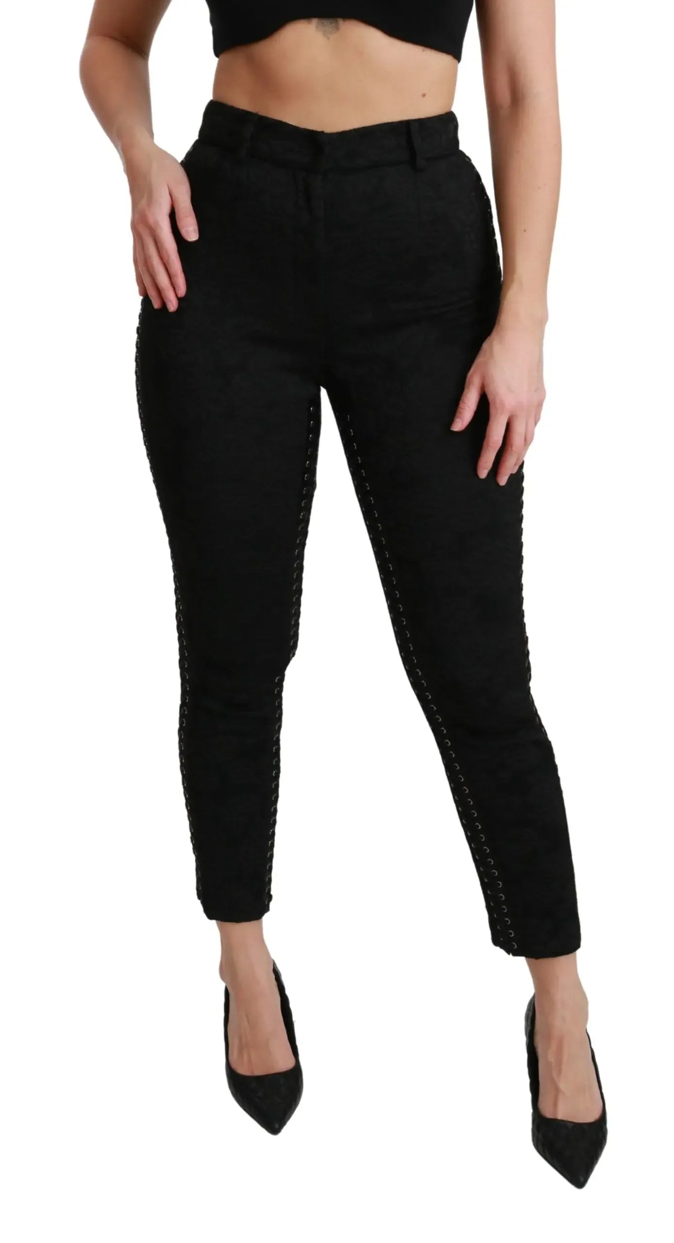 Dolce & Gabbana Black Brocade Skinny High Waist Pants - Zeiniez