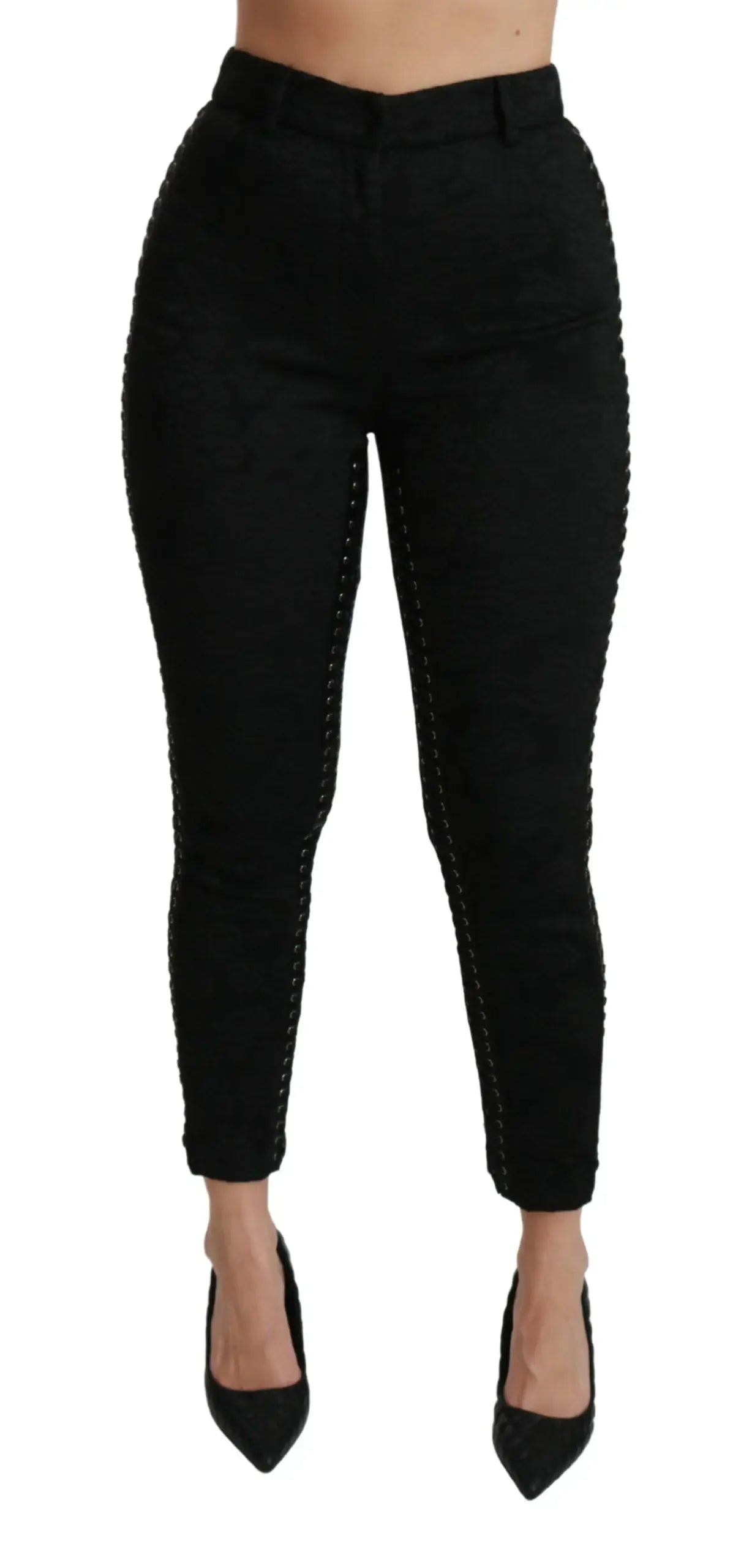 Dolce & Gabbana Black Brocade Skinny High Waist Pants - Zeiniez