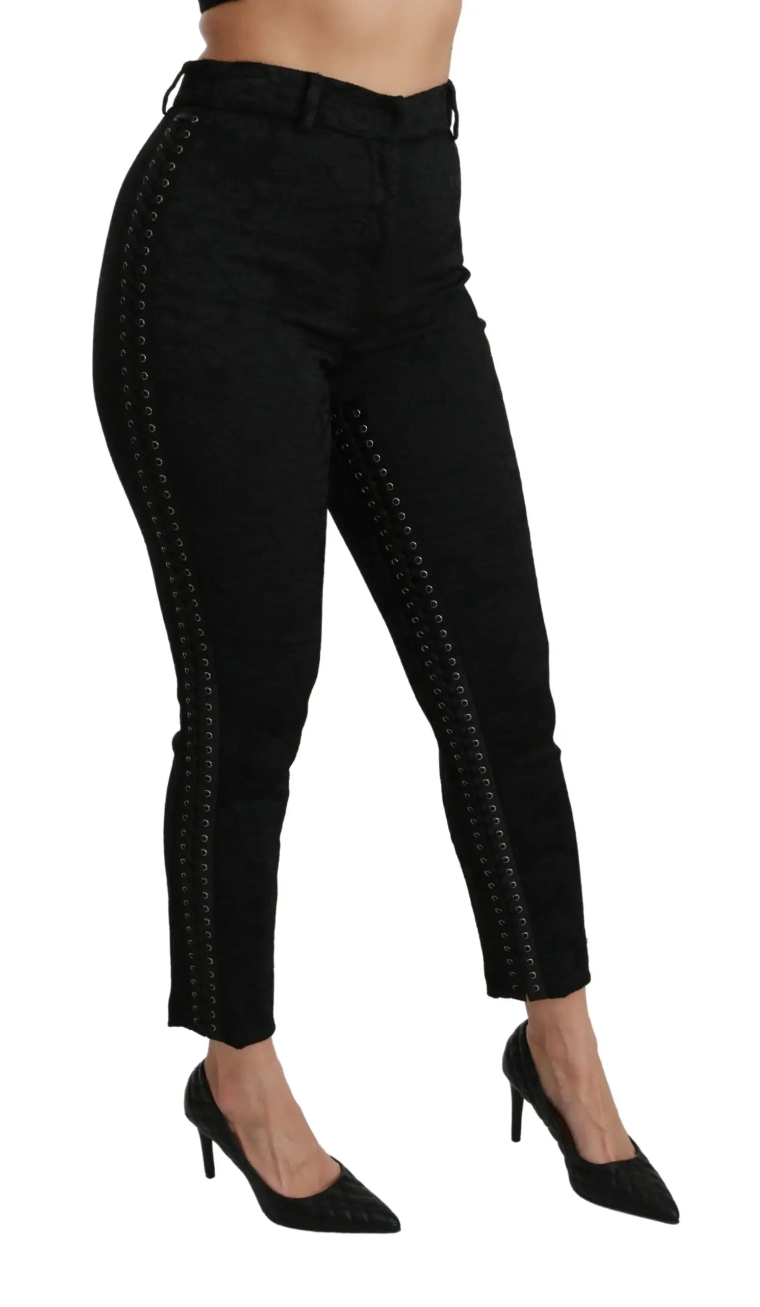 Dolce & Gabbana Black Brocade Skinny High Waist Pants - Zeiniez