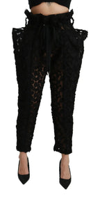 Dolce & Gabbana Black Floral Lace Tapered High Waist Pants - Zeiniez
