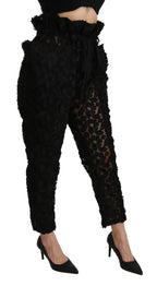 Dolce & Gabbana Black Floral Lace Tapered High Waist Pants - Zeiniez