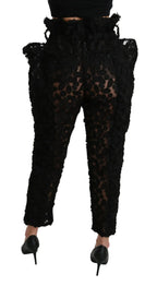 Dolce & Gabbana Black Floral Lace Tapered High Waist Pants - Zeiniez
