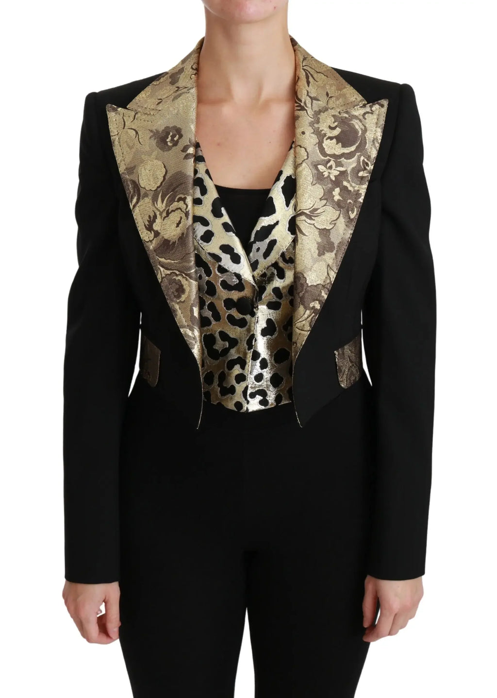 Dolce & Gabbana Black Jacquard Vest Blazer Coat Wool Jacket - Zeiniez