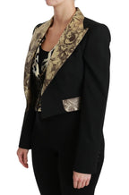 Dolce & Gabbana Black Jacquard Vest Blazer Coat Wool Jacket - Zeiniez