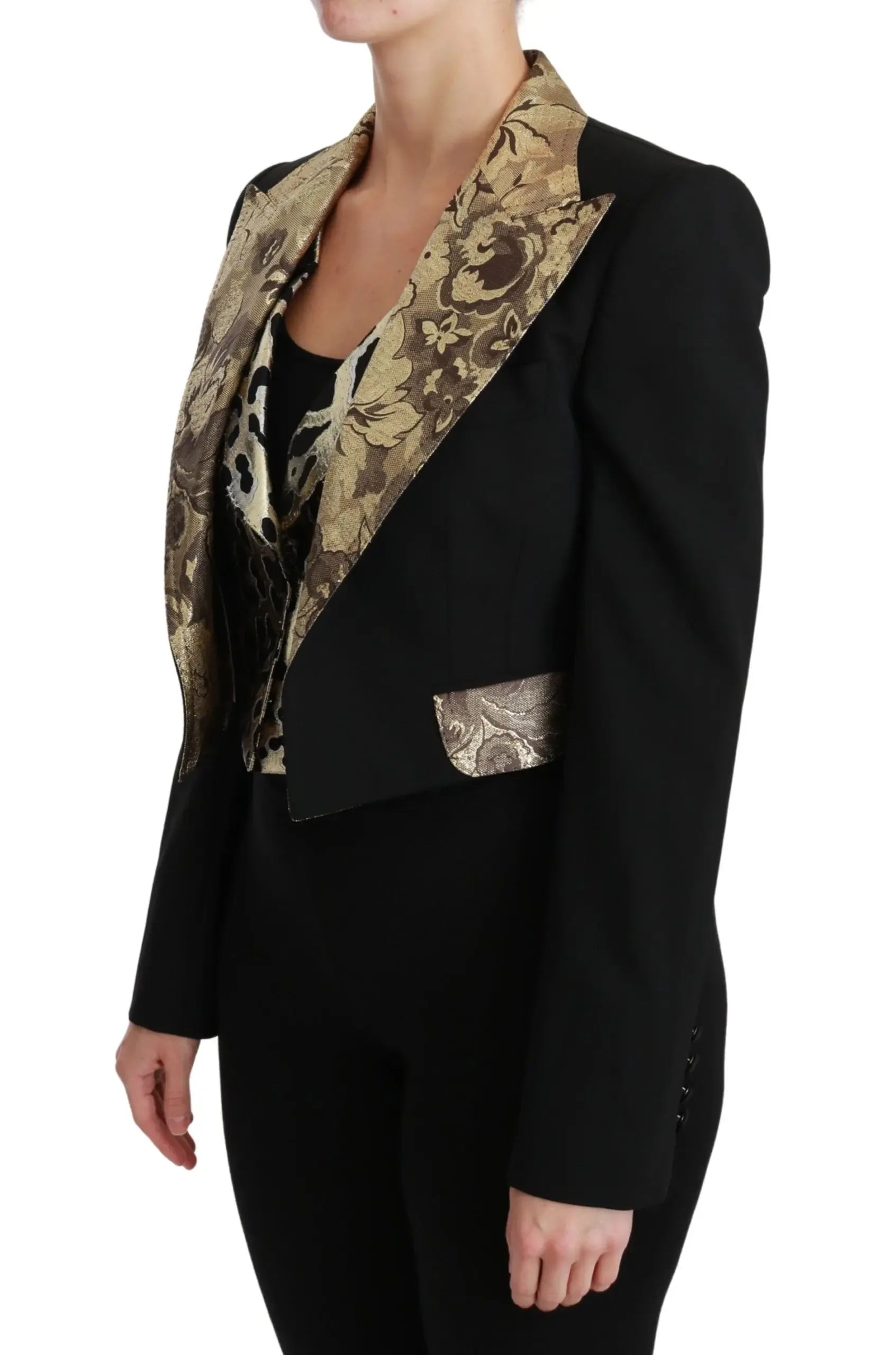 Dolce & Gabbana Black Jacquard Vest Blazer Coat Wool Jacket - Zeiniez