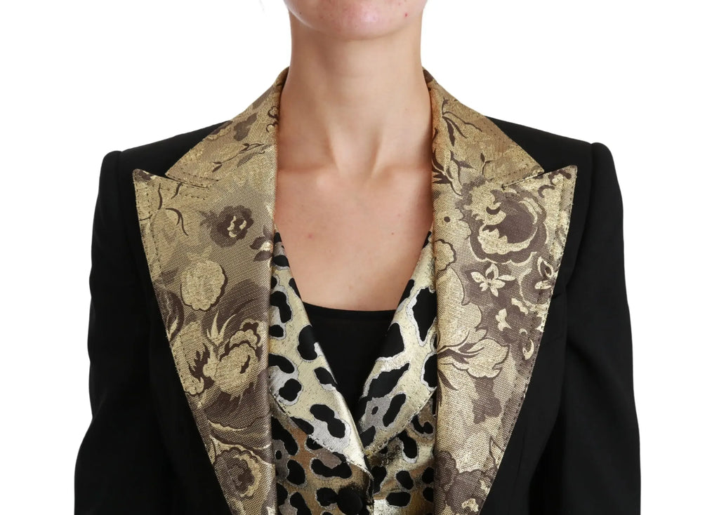 Dolce & Gabbana Black Jacquard Vest Blazer Coat Wool Jacket - Zeiniez