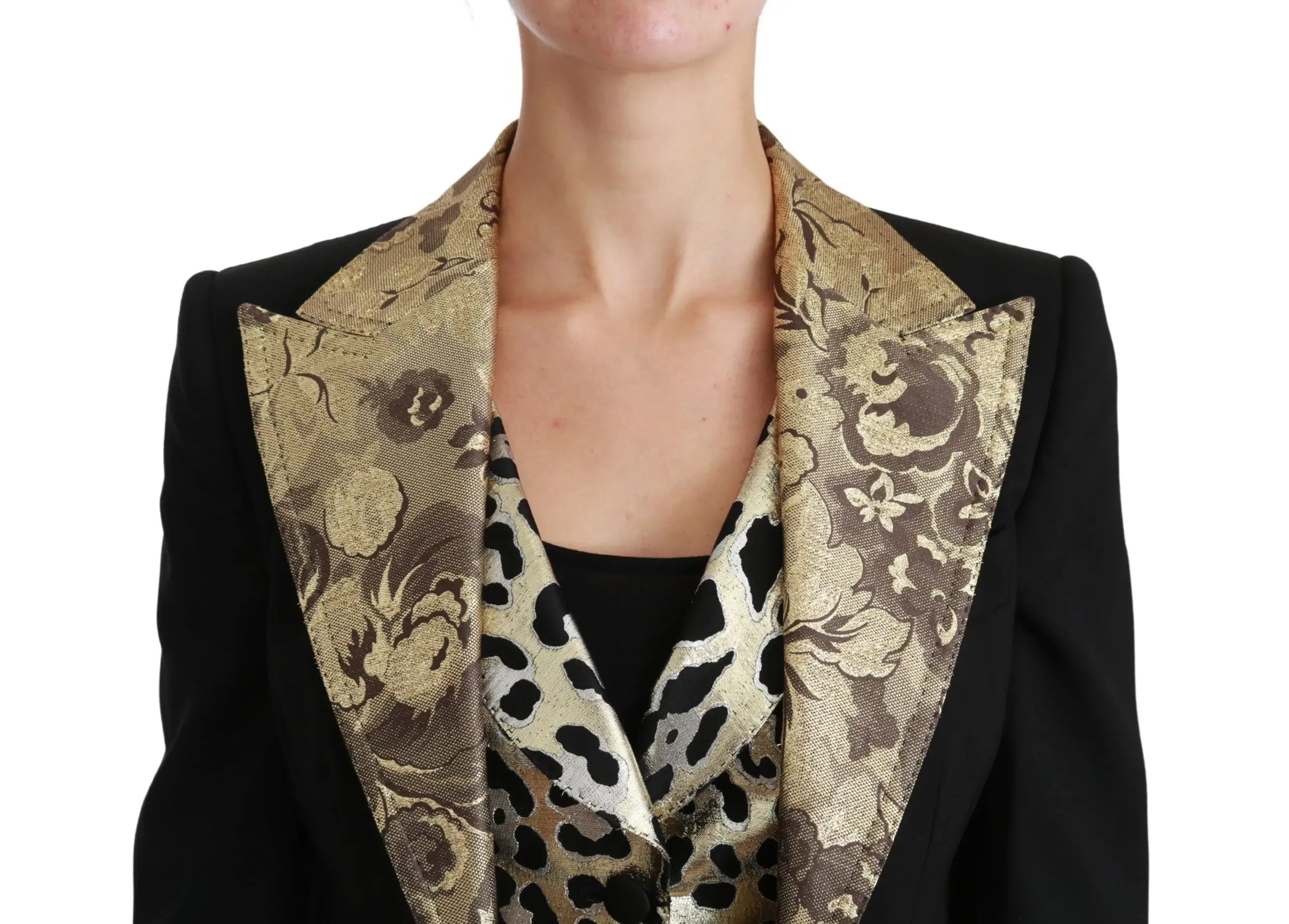 Dolce & Gabbana Black Jacquard Vest Blazer Coat Wool Jacket - Zeiniez