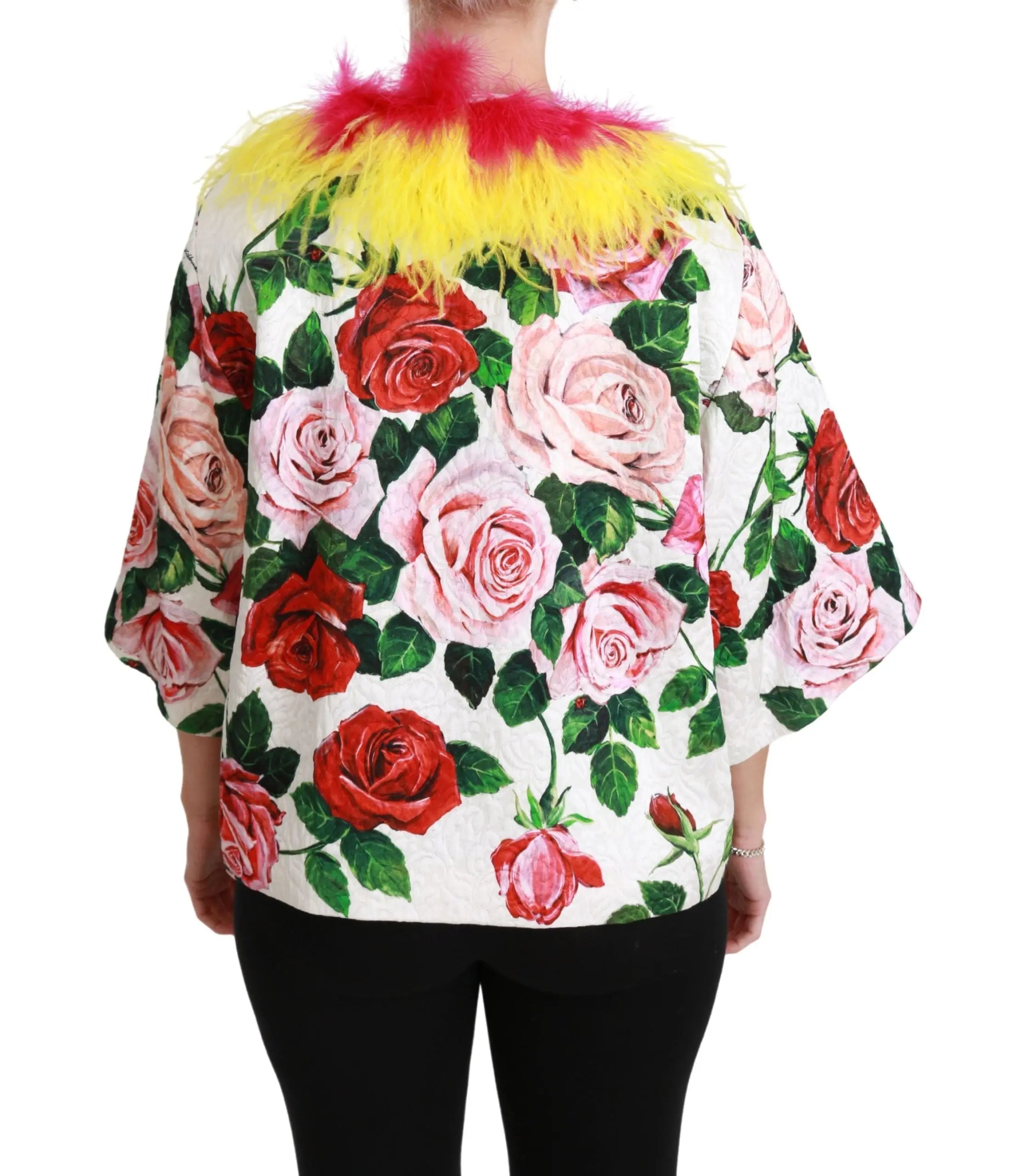 Dolce & Gabbana White Floral Coat Capte Fur Roses Jacket - Zeiniez