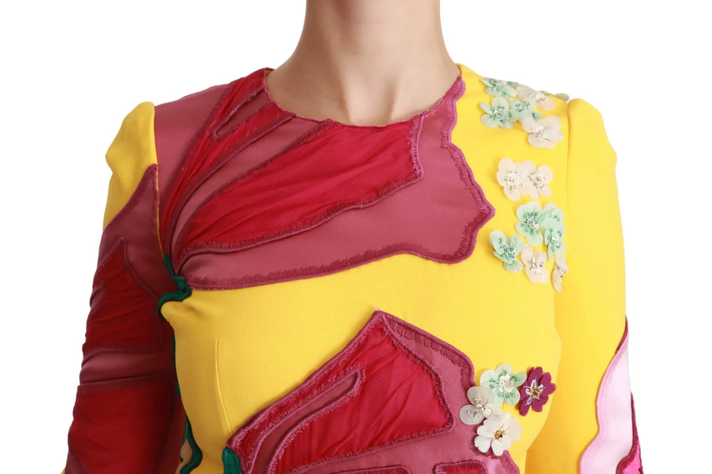 Dolce & Gabbana Yellow Floral Crystal Bodycon Sheath Dress - Zeiniez