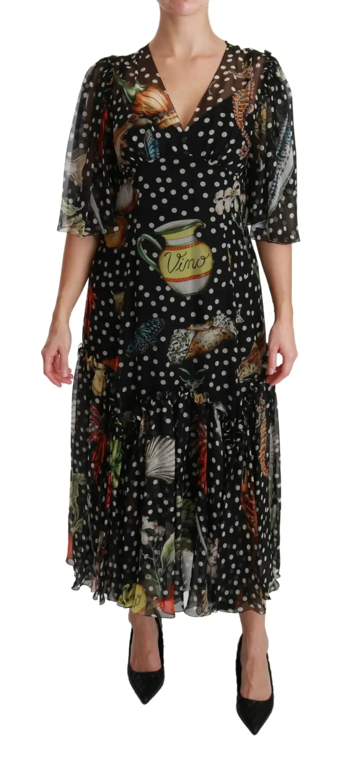 Dolce & Gabbana Black Sea Fish Sicily A-line Shift Dress - Zeiniez