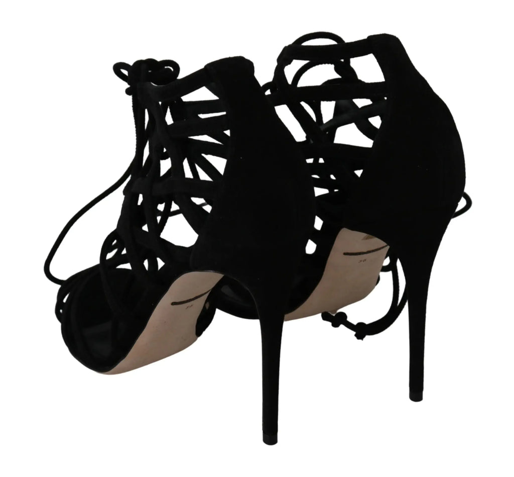 Dolce & Gabbana Black Suede Strap Stilettos Shoes Sandals - Zeiniez