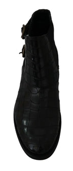 Dolce & Gabbana Black Crocodile Leather Derby Boots Shoes - Zeiniez