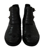 Dolce & Gabbana Black Crocodile Leather Derby Boots Shoes - Zeiniez