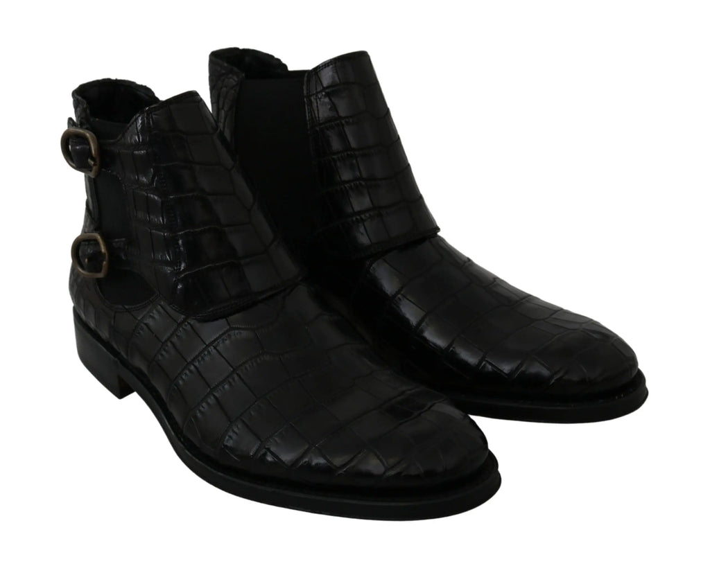 Dolce & Gabbana Black Crocodile Leather Derby Boots Shoes - Zeiniez