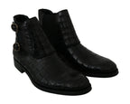 Dolce & Gabbana Black Crocodile Leather Derby Boots Shoes - Zeiniez