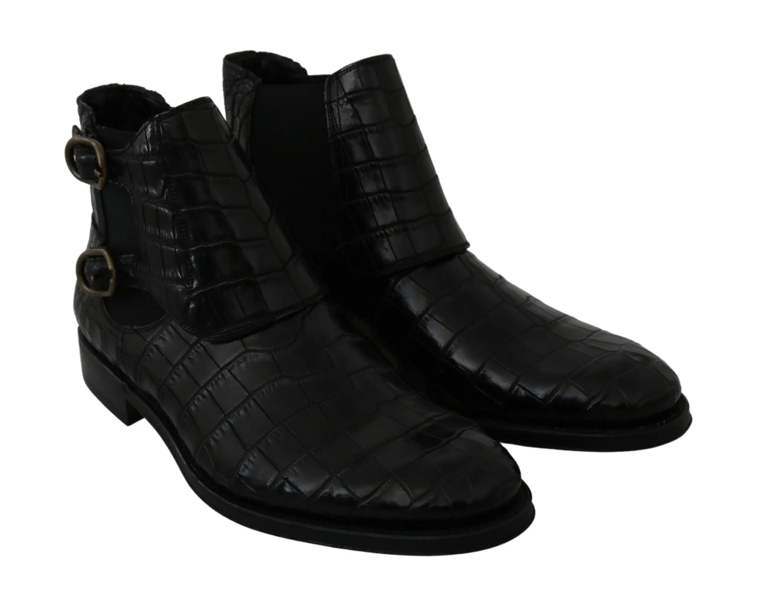 Dolce & Gabbana Black Crocodile Leather Derby Boots Shoes - Zeiniez