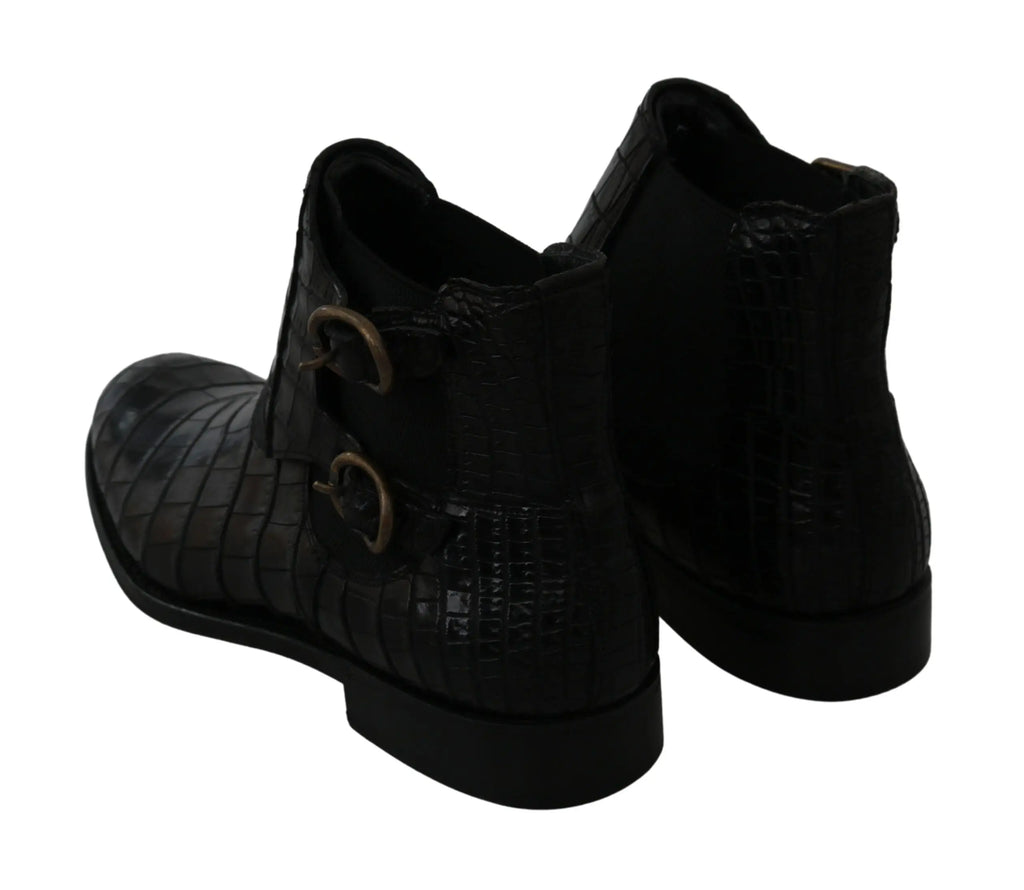 Dolce & Gabbana Black Crocodile Leather Derby Boots Shoes - Zeiniez