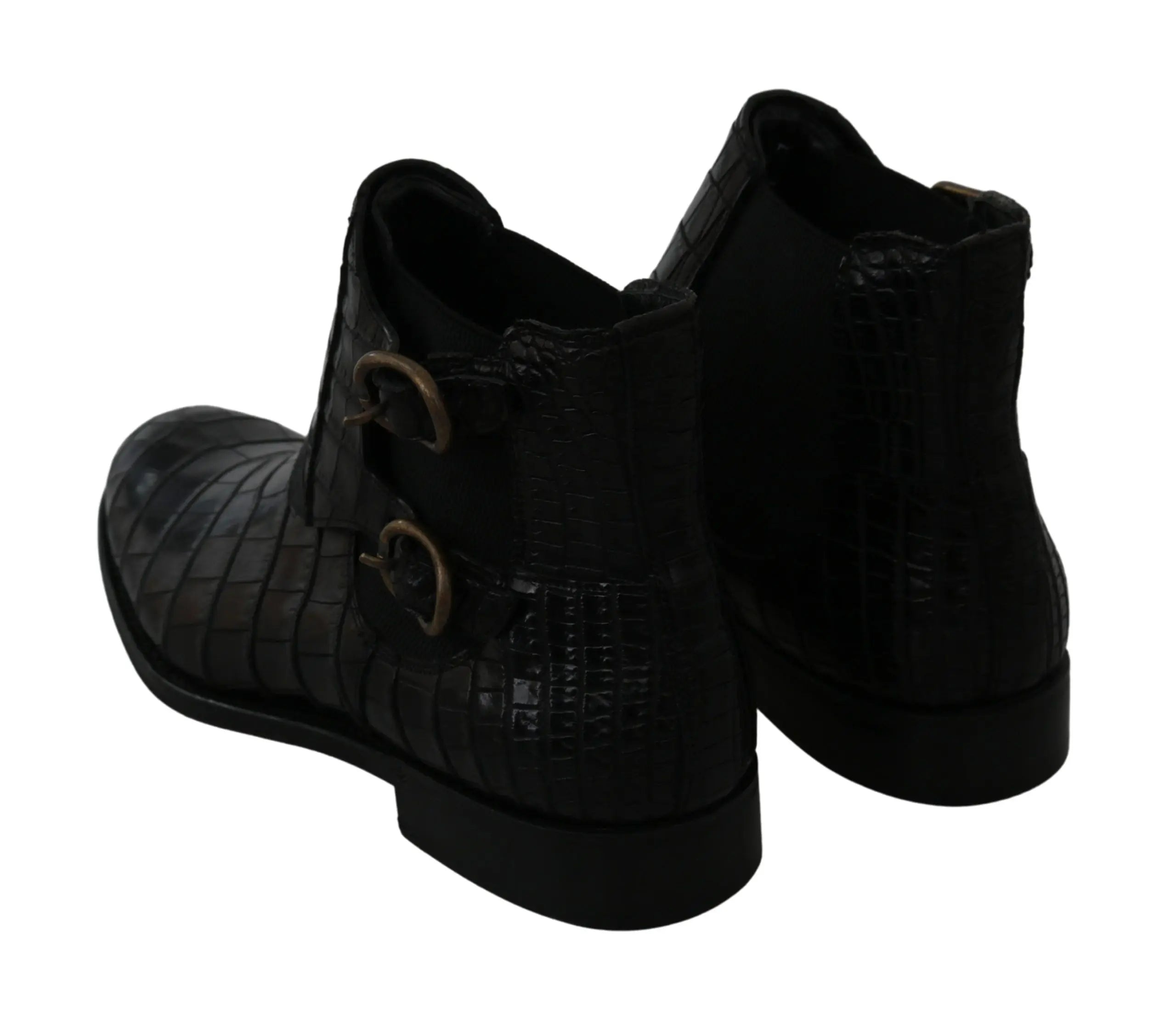 Dolce & Gabbana Black Crocodile Leather Derby Boots Shoes - Zeiniez