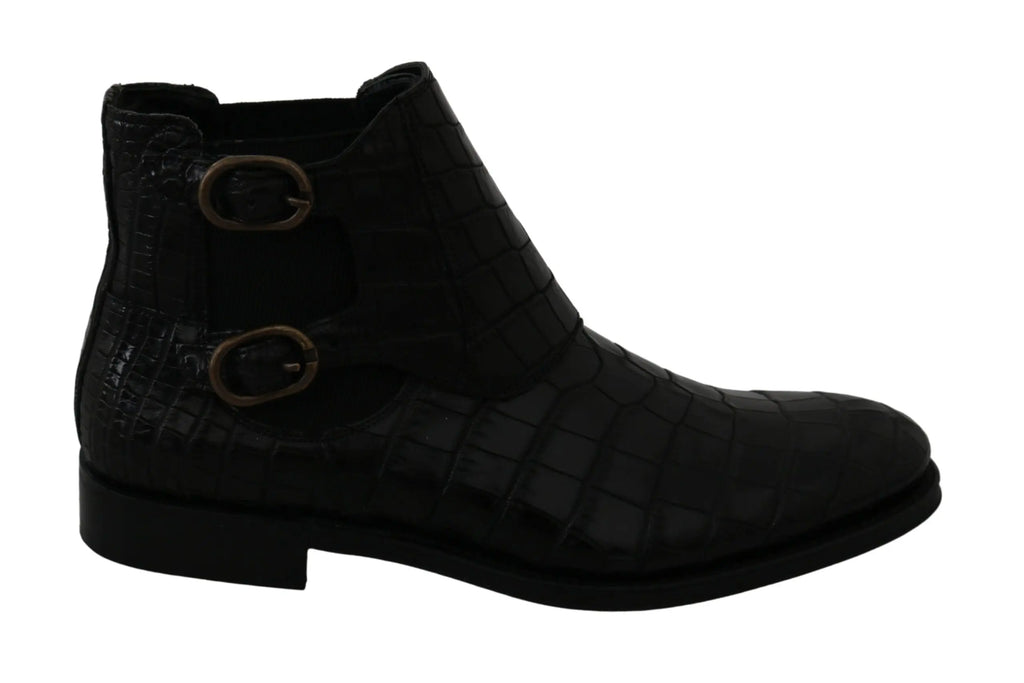 Dolce & Gabbana Black Crocodile Leather Derby Boots Shoes - Zeiniez
