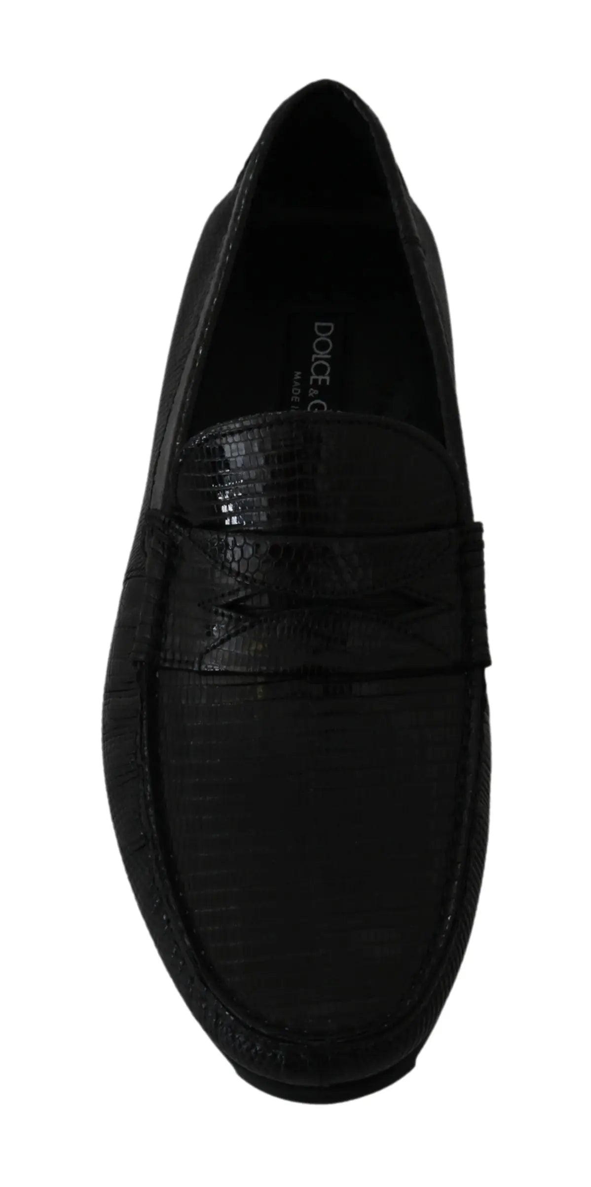 Dolce & Gabbana Black Lizard Leather Flat Loafers Shoes - Zeiniez