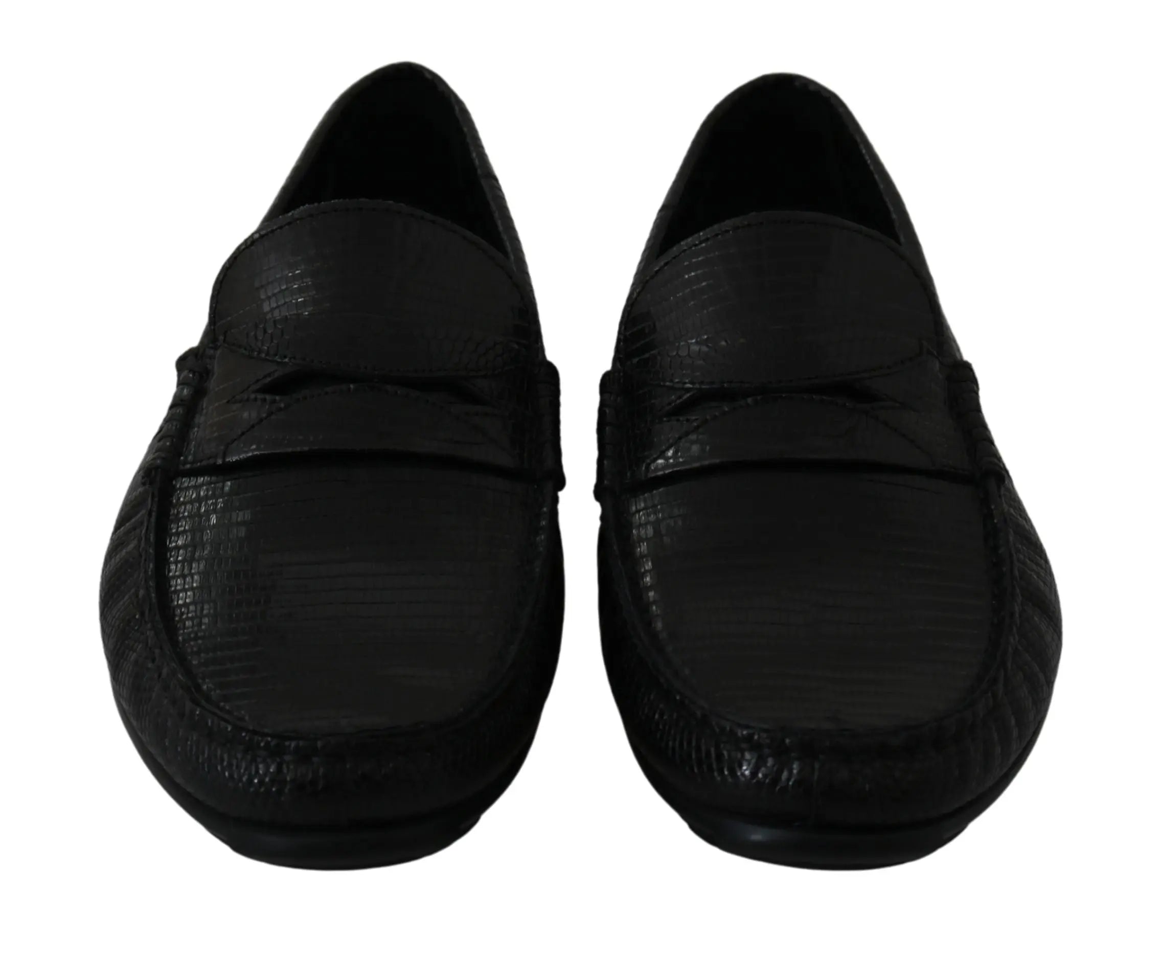 Dolce & Gabbana Black Lizard Leather Flat Loafers Shoes - Zeiniez