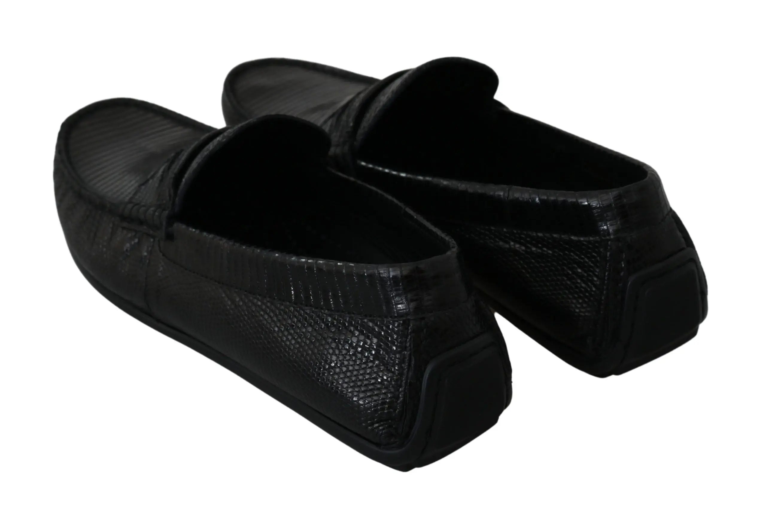 Dolce & Gabbana Black Lizard Leather Flat Loafers Shoes - Zeiniez