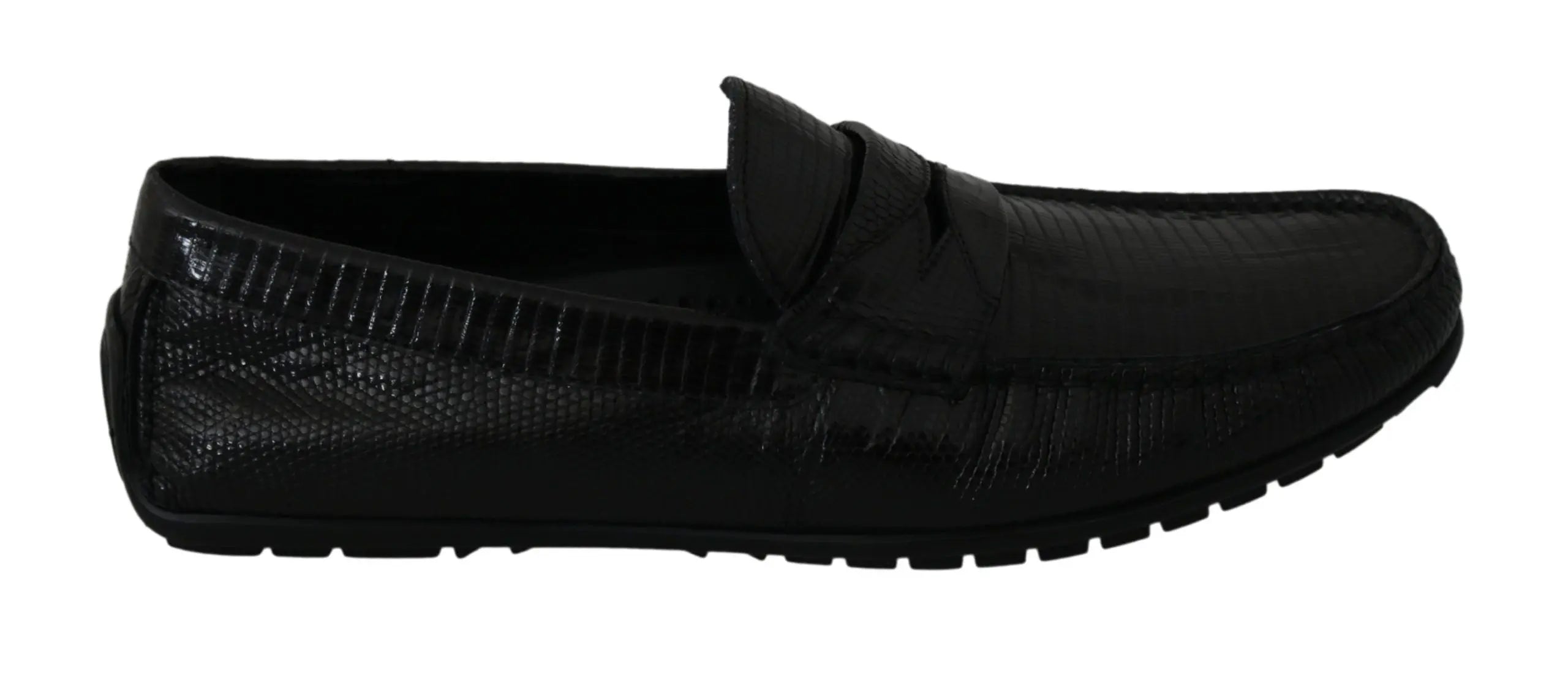 Dolce & Gabbana Black Lizard Leather Flat Loafers Shoes - Zeiniez