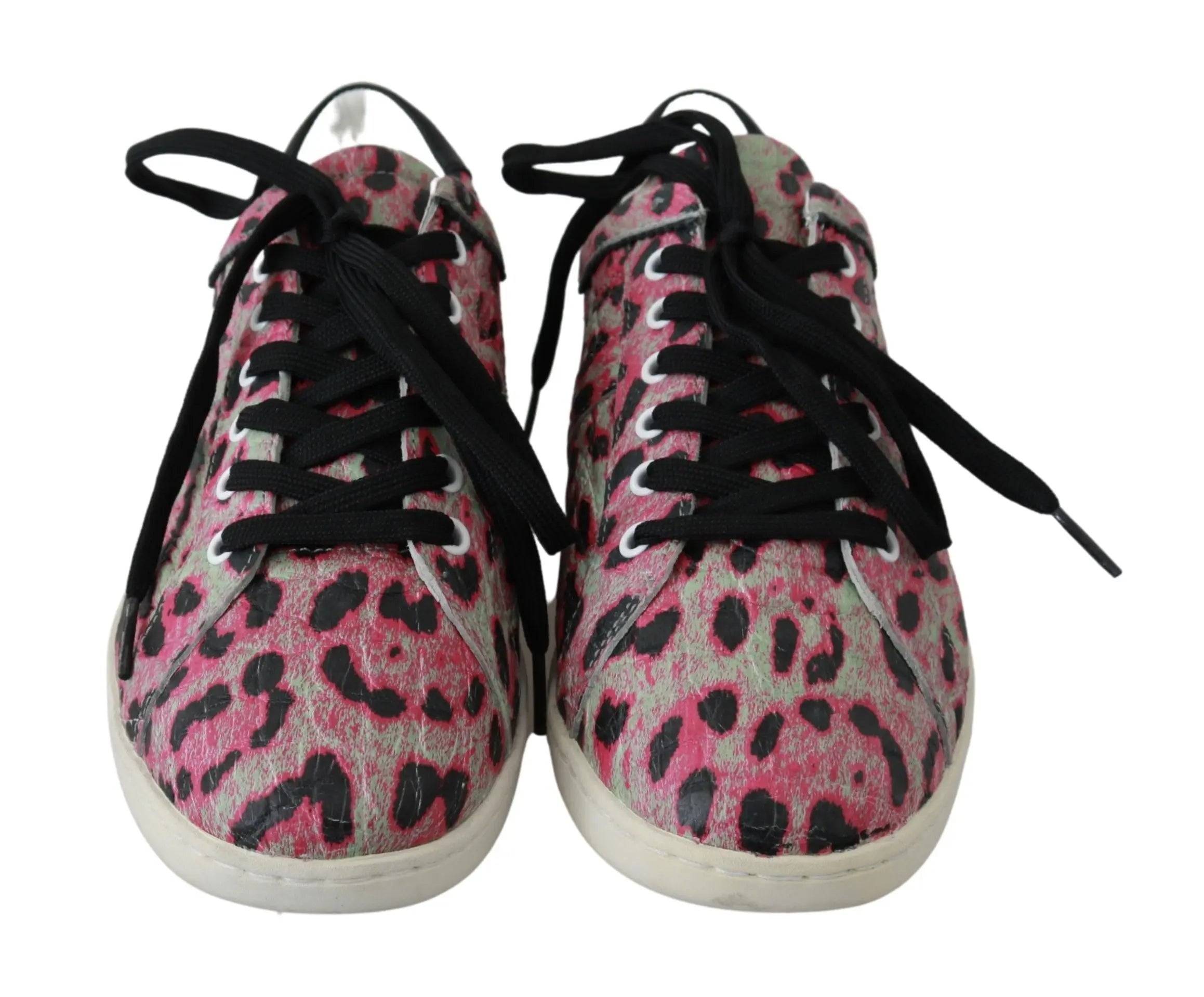 Dolce & Gabbana Pink Leopard Print Training Leather Flat Sneakers - Zeiniez
