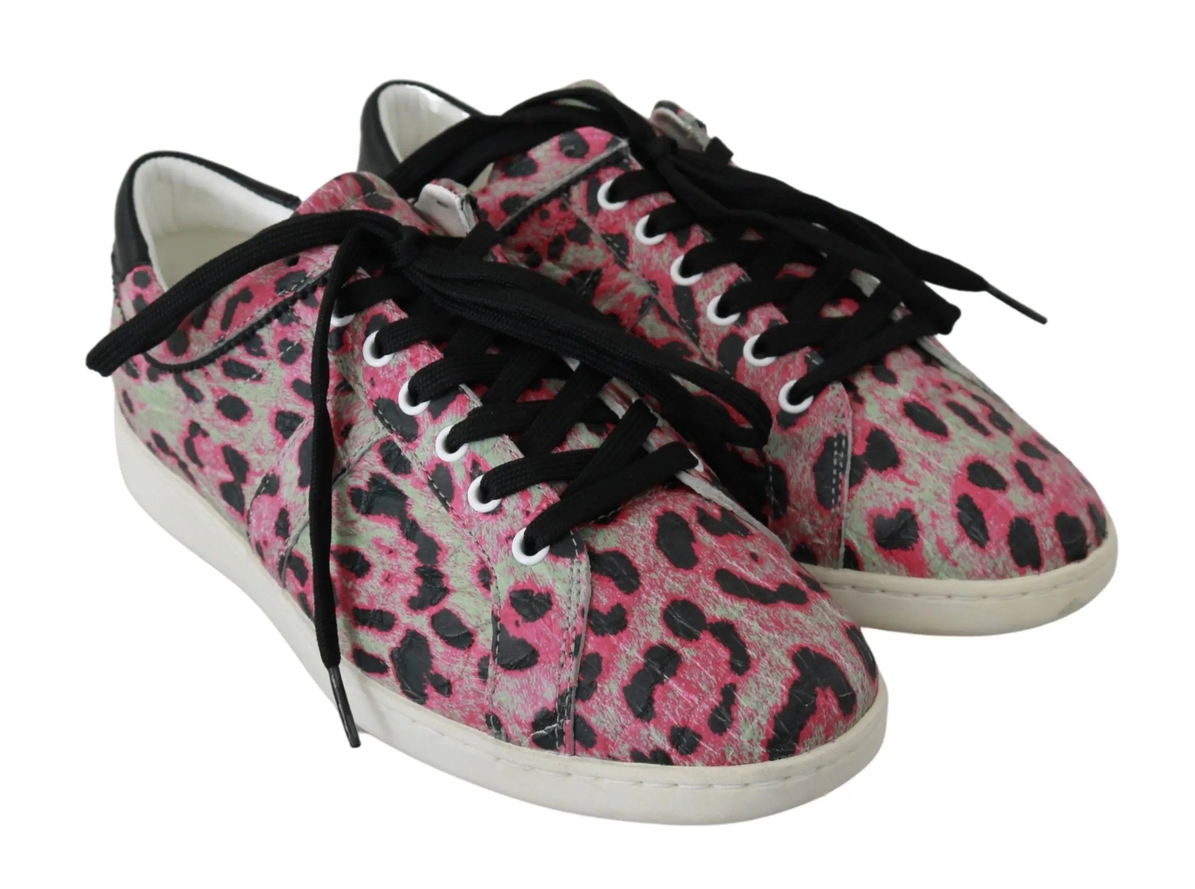Dolce & Gabbana Pink Leopard Print Training Leather Flat Sneakers - Zeiniez